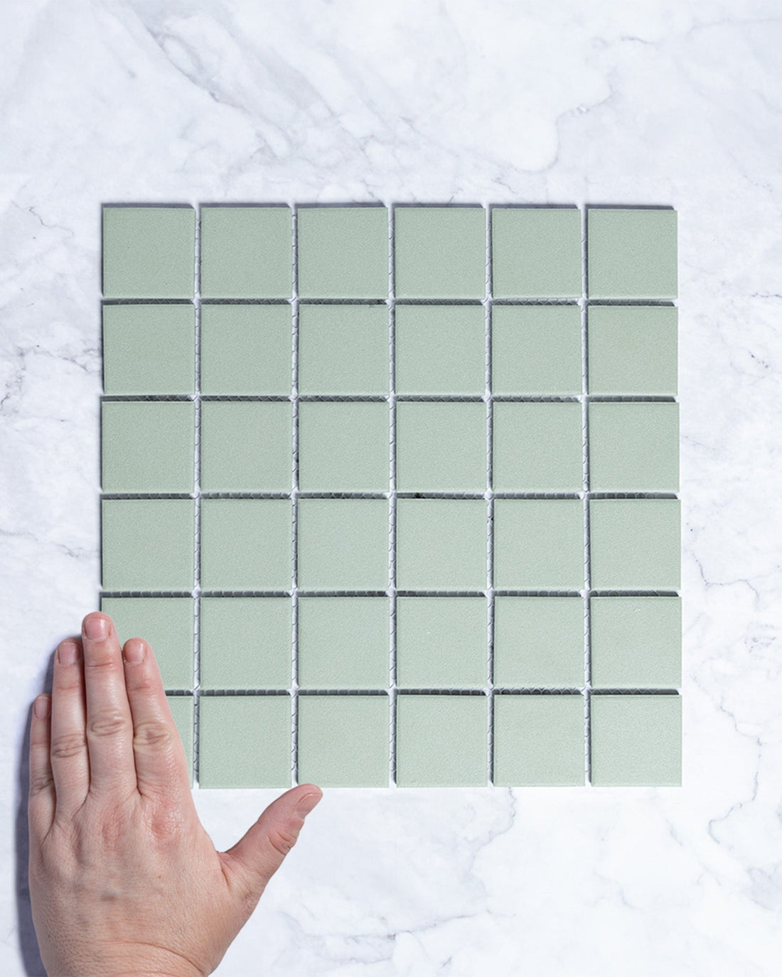 Bridges Army Green Unglazed Full Body Porcelain Square Mosaic Tile 48 x 48mm tile, view 1 - Tile Touch
