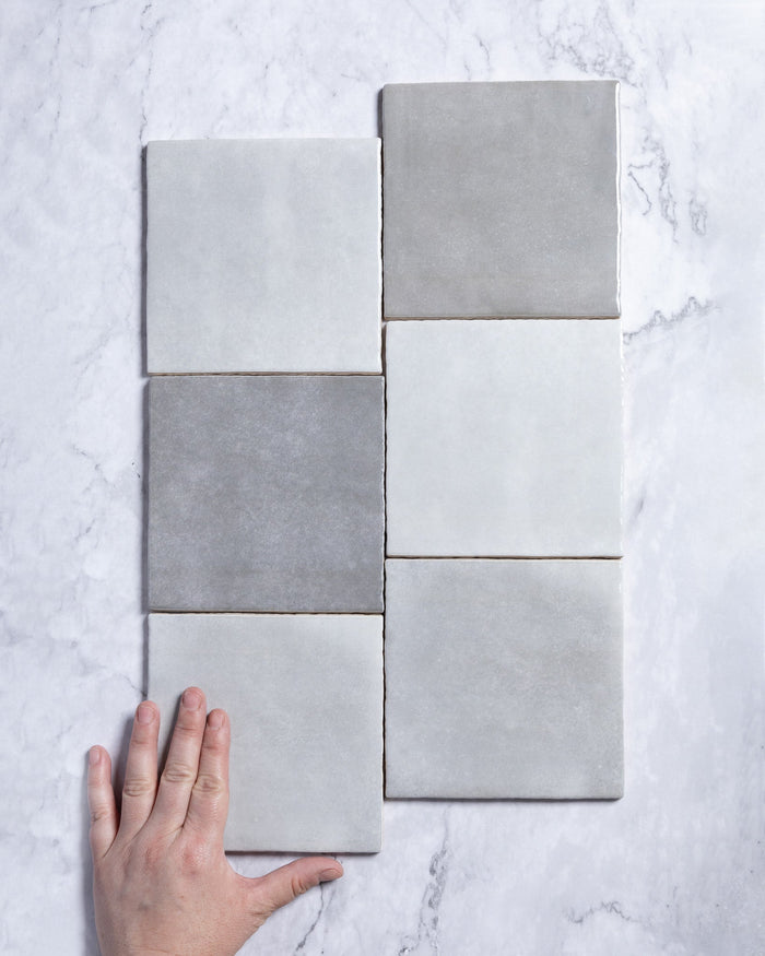 Collie Artisanal Square Grey Gloss Zellige Look Spanish Tile 132x132mm tile, view 1 - Tile Touch