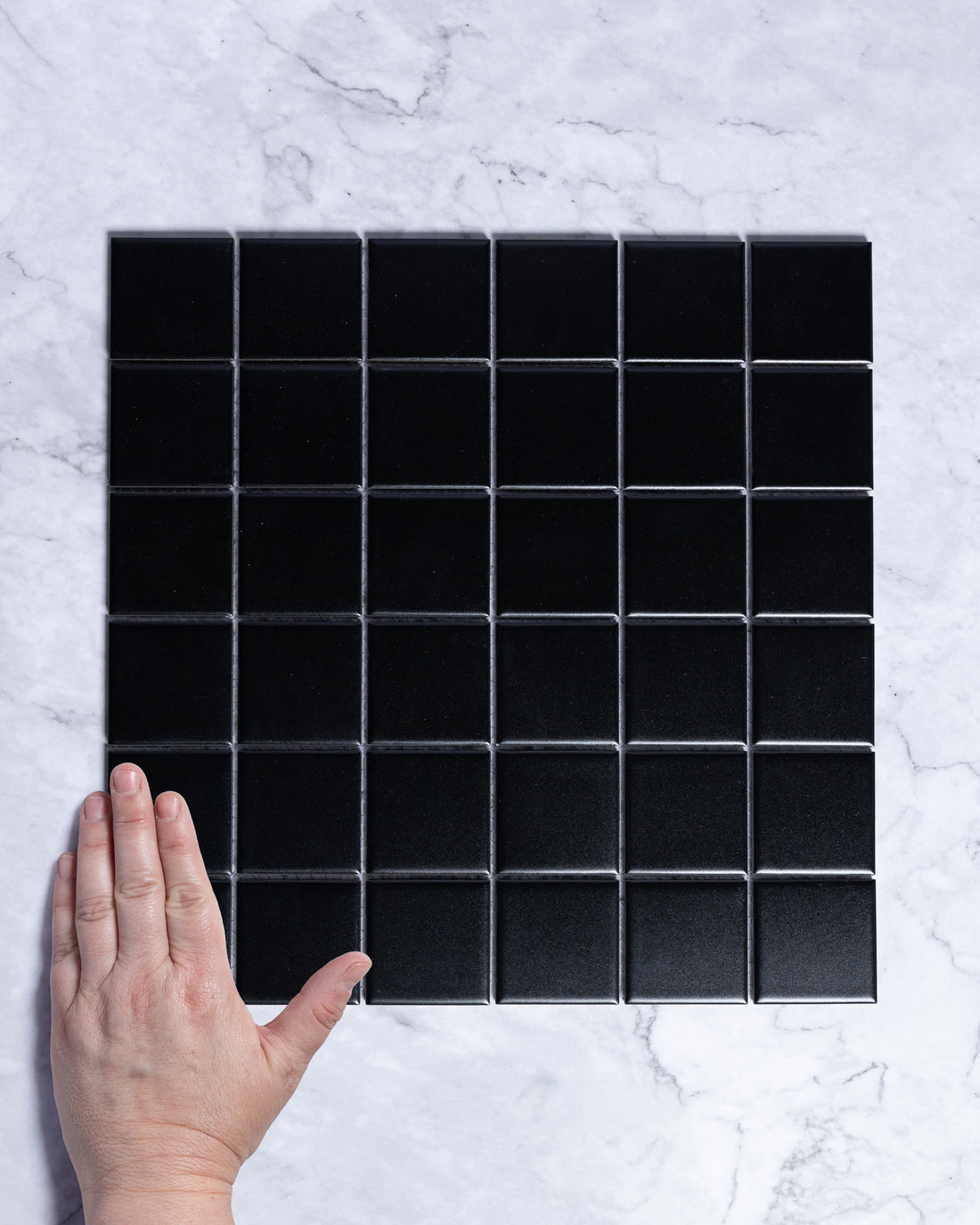 Fairway Small Plain Black Matt Square Mosaic 48x48mm tile, view 1 - Tile Touch