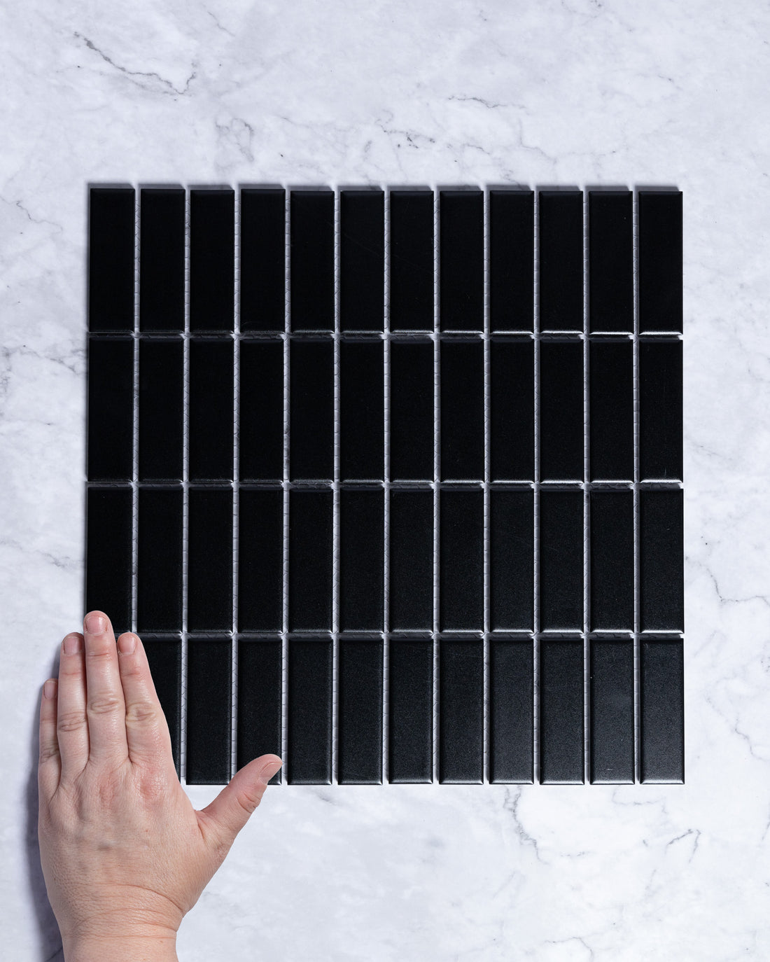 Fairway Mini Plain Black Matt Rectangle Finger Mosaic Tile 23x73mm tile, view 1 - Tile Touch
