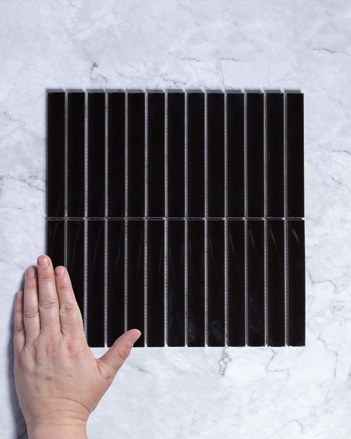 Gracemere Black Gloss Concave Kit Kat Finger Mosaic Tile tile, view 1 - Tile Touch