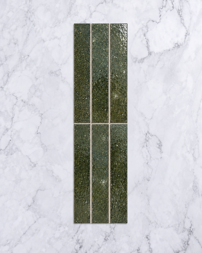 Hatsu Long Brick Oribe Green Hand Glazed Japanese Tile
