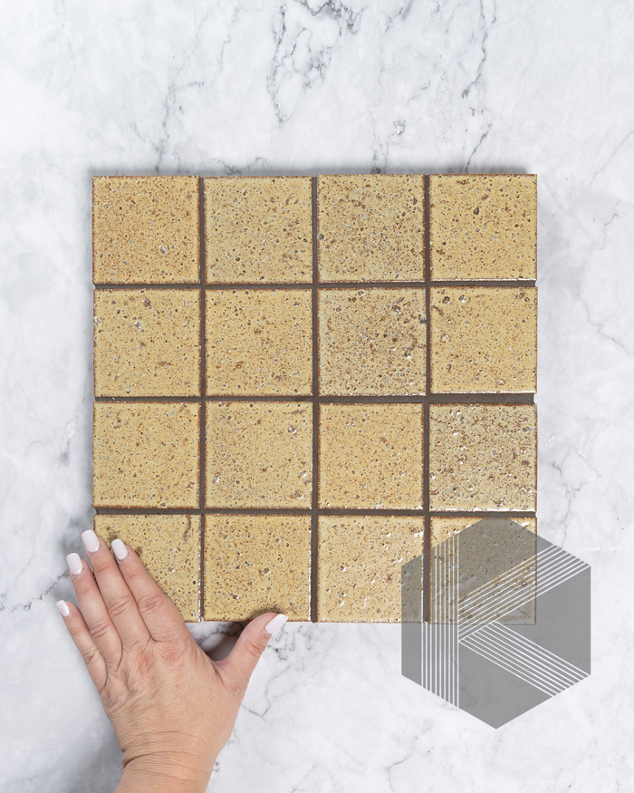 Hatsu Square Wheat Mustard Japanese Hand Crafted Mosaic Tile 72x72mm