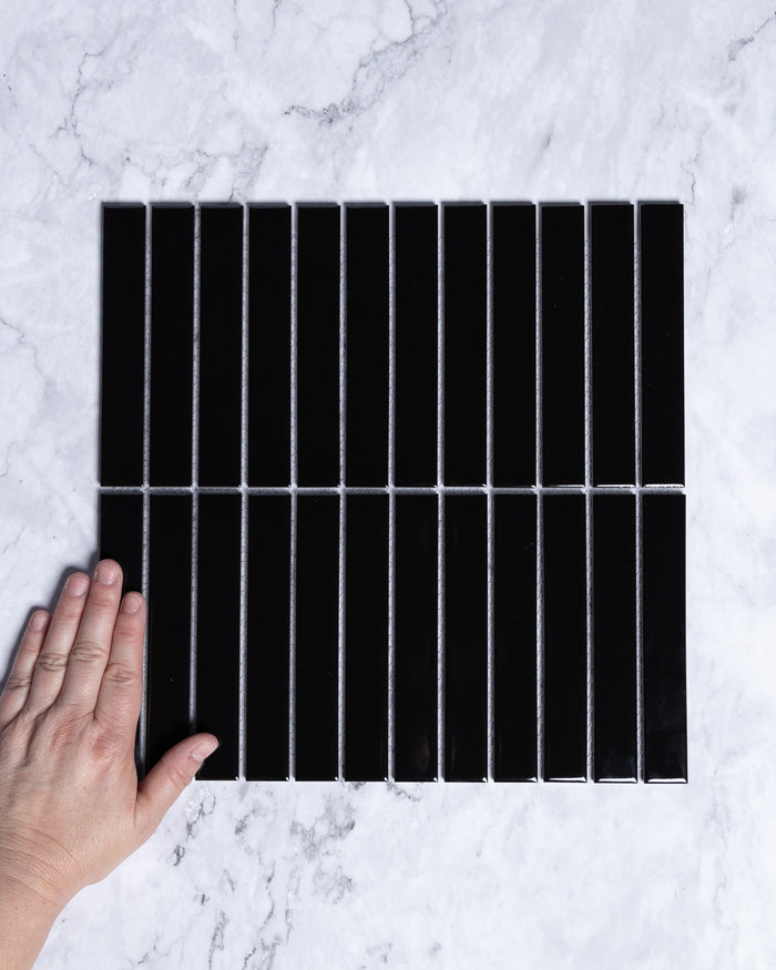 Kalana Kit Kat Finger Black Gloss Mosaic Tile tile, view 1 - Tile Touch