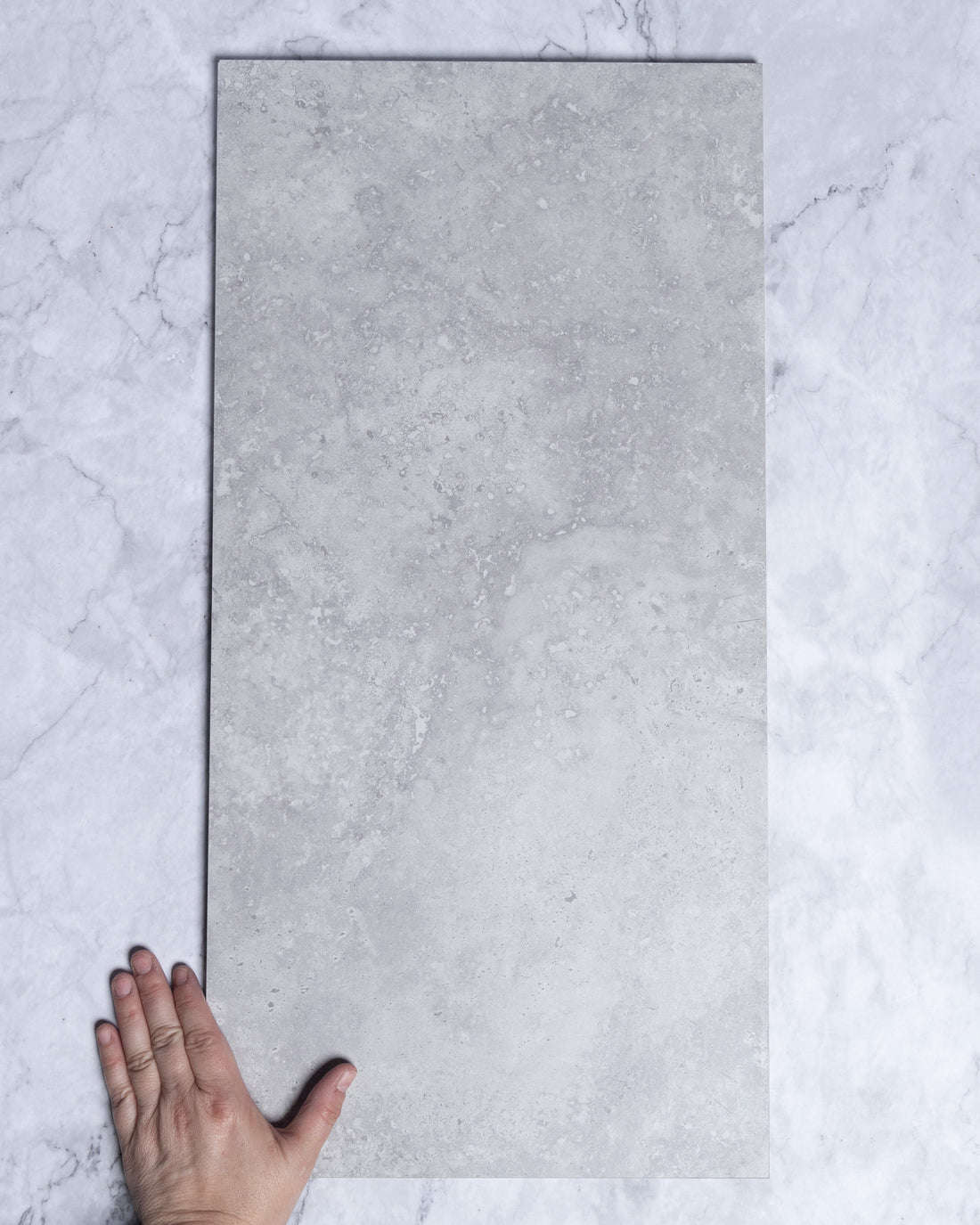 Kippax Silver Travertine Look Porcelain Tile 300x600mm tile, view 1 - Tile Touch