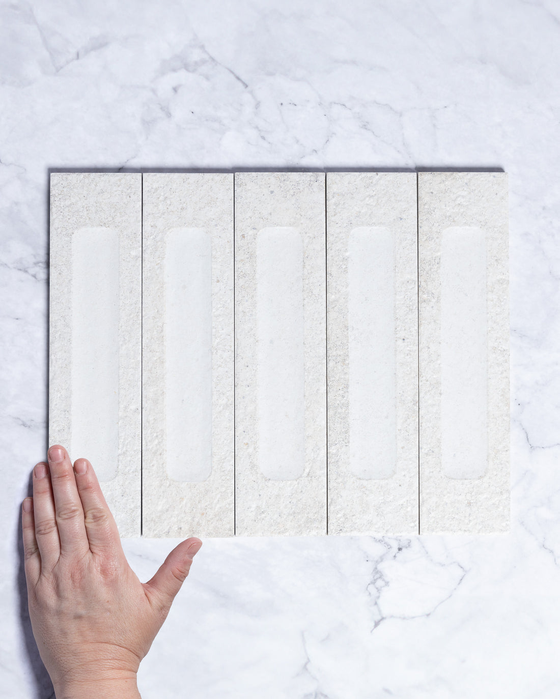 London Mini Bricks Italian Porcelain Tile 60x240mm White Décor tile, view 1 - Tile Touch