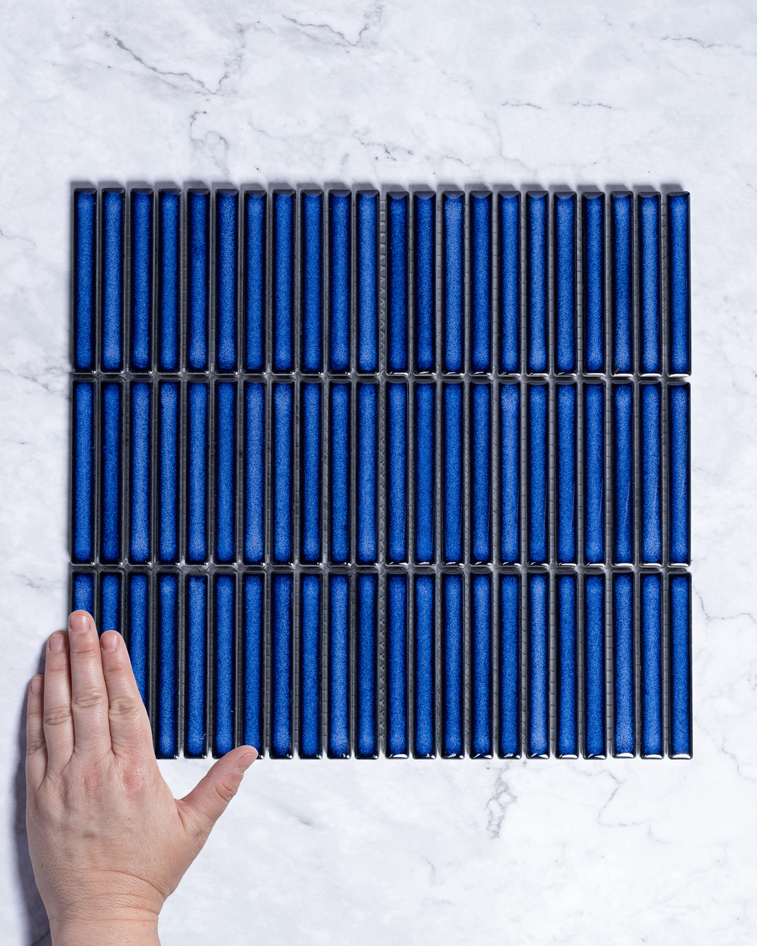 Roseby Denim Blue Gloss Kit Kat Finger Mosaic Tile tile, view 1 - Tile Touch