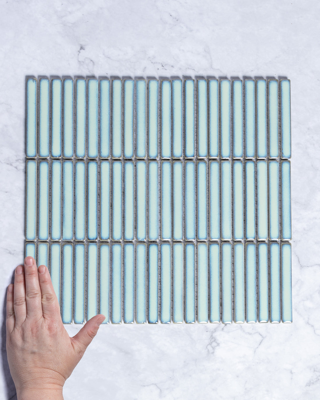 Roseby Mint Green Gloss Kit Kat Finger Mosaic Tile tile, view 1 - Tile Touch