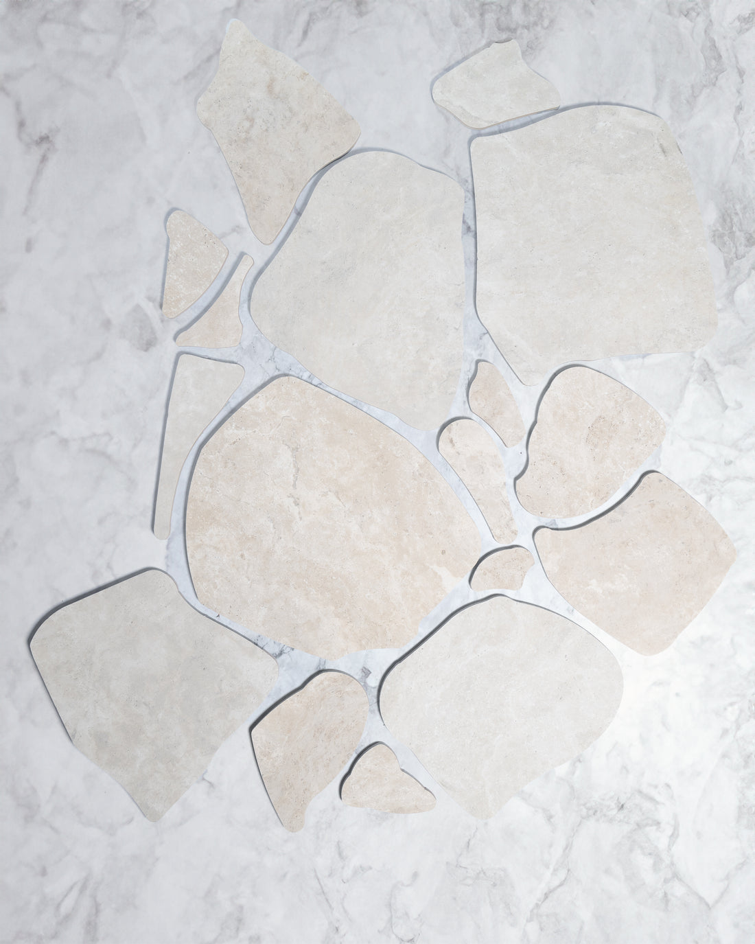 Burton White Travertine Look Porcelain Tile CRAZY PAVE tile - Tile Touch
