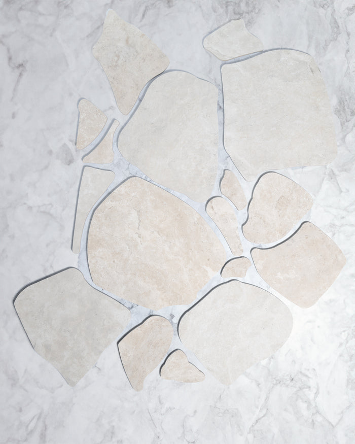 Burton White Travertine Look Porcelain Tile CRAZY PAVE
