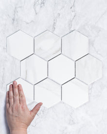  Velour Large Carrara Marble Look Ceramic Hexagon Mosaic