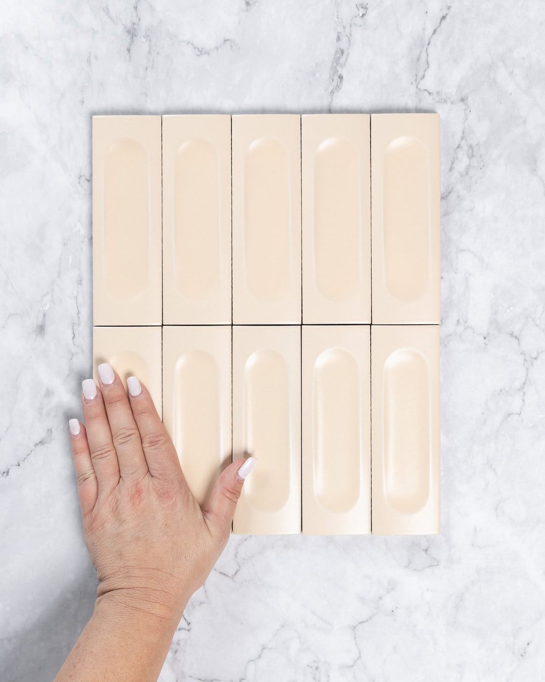 Kent Italian Matt Tile Soft Pink 50x150mm 3D tile, view 1 - Tile Touch