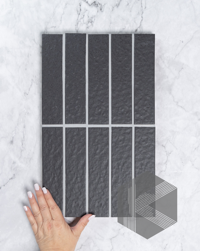 Sabi Charcoal Japanese Handcrafted Rectangle Mosaic Matt 45x195mm Main