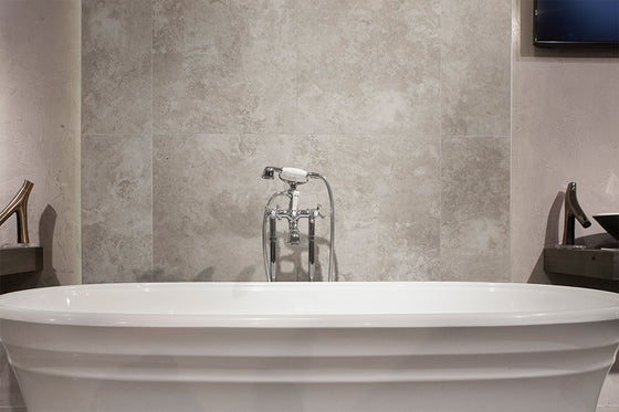 Apex Grey Travertine Look Porcelain Tile Matt 600x600mm