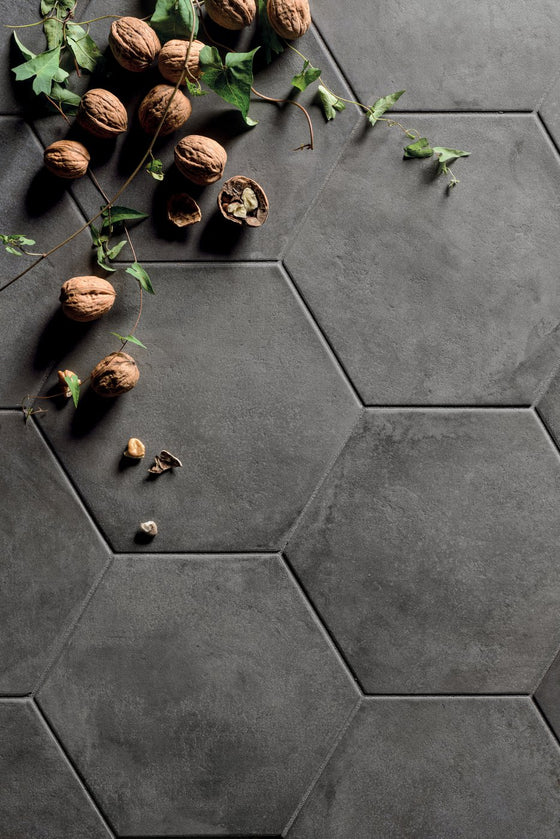 Arden Charcoal Italian Porcelain Tile Matt Hexagon 250x216mm