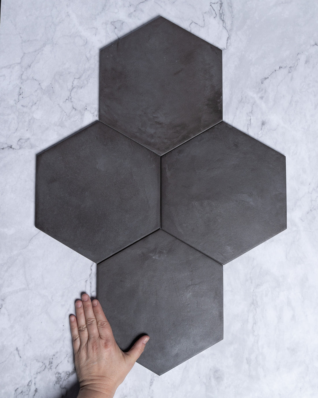 Arden Charcoal Italian Porcelain Tile Matt Hexagon 250x216mm tile, view 1 - Tile Touch