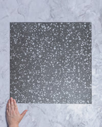 Bourke Charcoal Terrazzo Look Porcelain Tile Matt 600x600mm tile, view 1 - Tile Touch