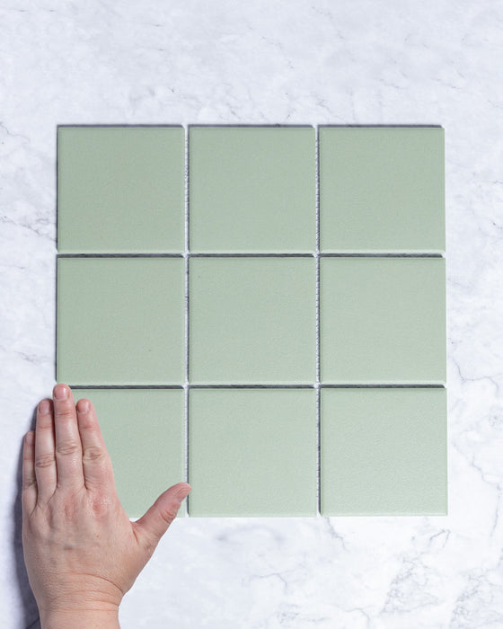 Bridges Army Green Unglazed Full Body Porcelain Square Mosaic Tile 97x97mm