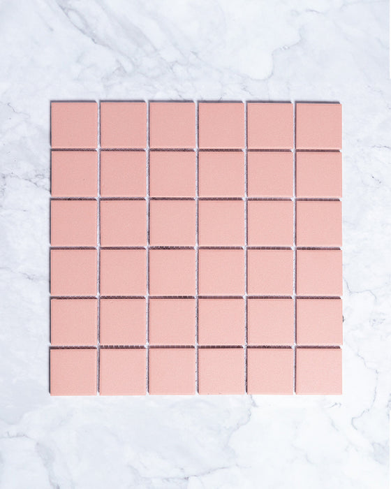 Bridges Coral Pink Unglazed Full Body Porcelain Square Mosaic Tile 48 x 48mm