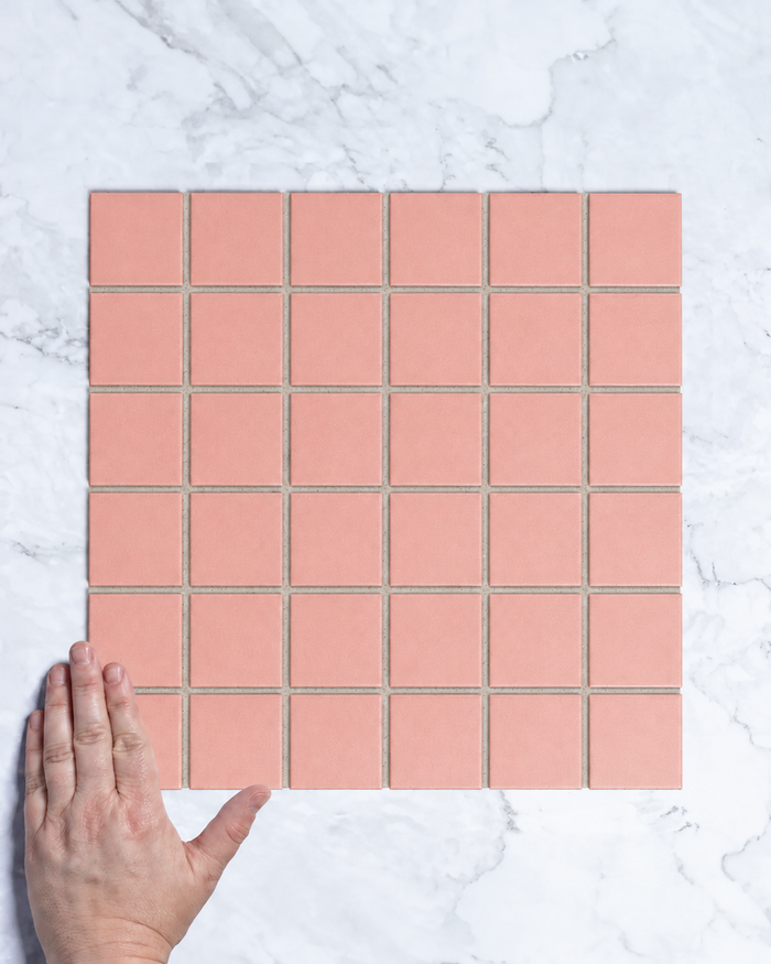 Bridges Coral Pink Unglazed Full Body Porcelain Square Mosaic Tile 48 x 48mm