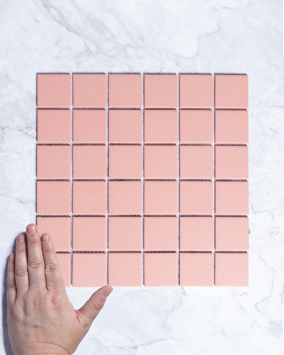 Bridges Coral Pink Unglazed Full Body Porcelain Square Mosaic Tile 48 x 48mm