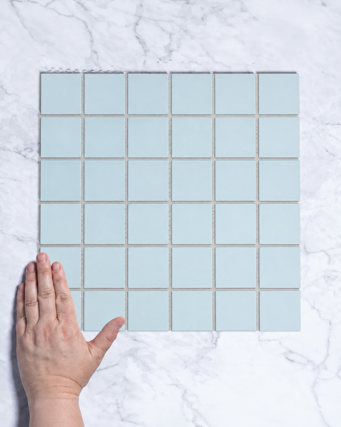 Bridges Duck Egg Blue Unglazed Full Body Porcelain Square Mosaic Tile 48 x 48mm