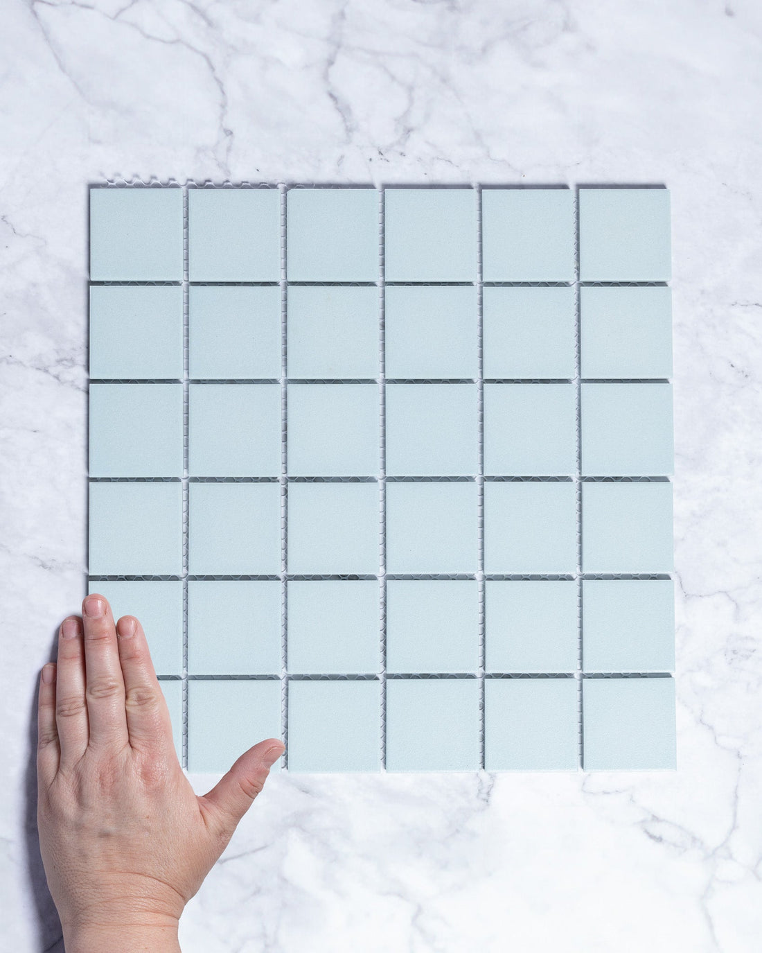 Bridges Duck Egg Blue Unglazed Full Body Porcelain Square Mosaic Tile 48 x 48mm tile, view 1 - Tile Touch