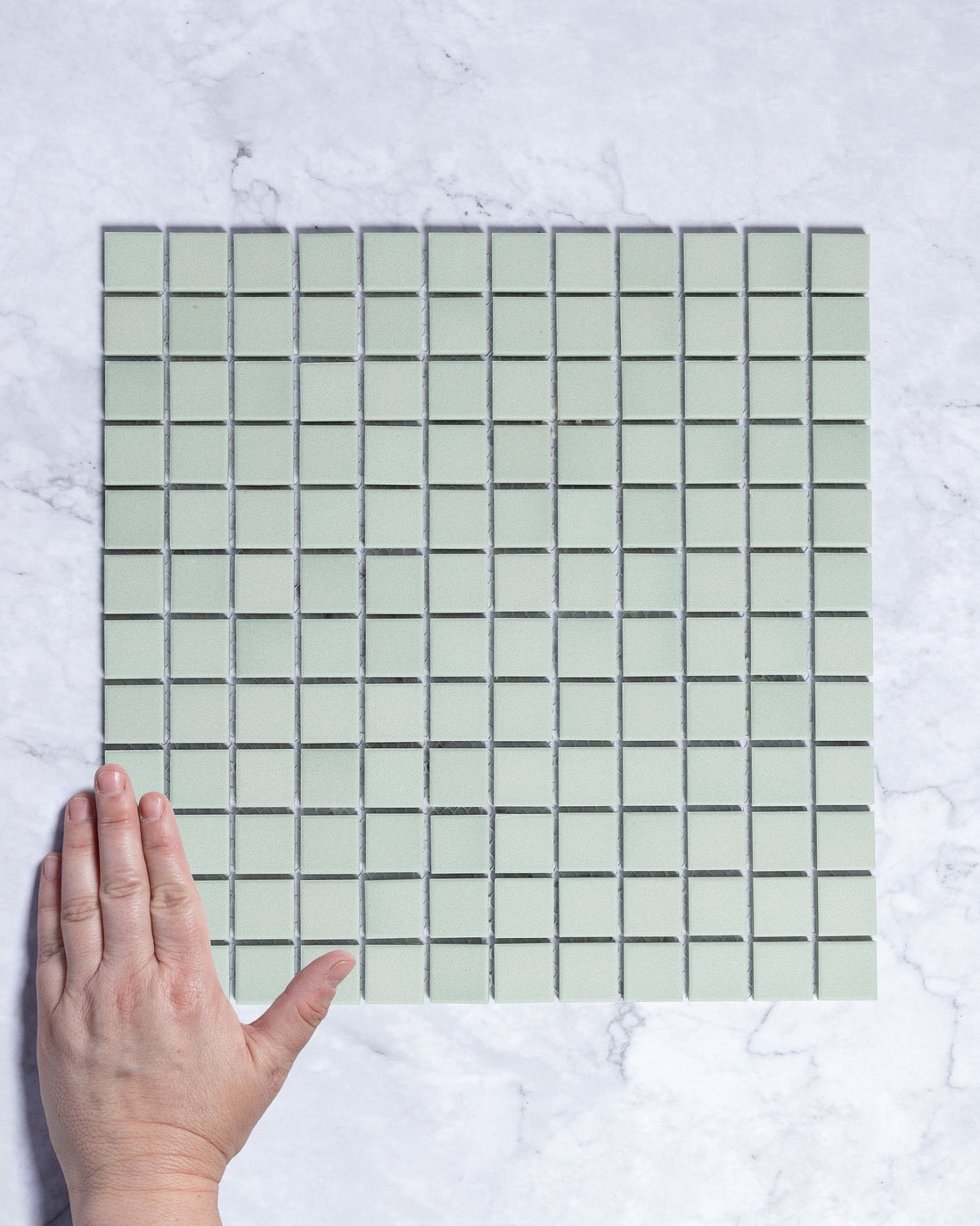 Bridges MINI Mint Green Unglazed Full Body Porcelain Square Mosaic Tile 23 x 23mm tile, view 1 - Tile Touch