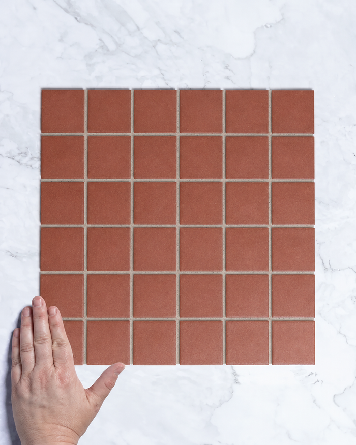 Bridges Dark Red Terracotta Unglazed Full Body Porcelain Square Mosaic Tile 48 x 48mm