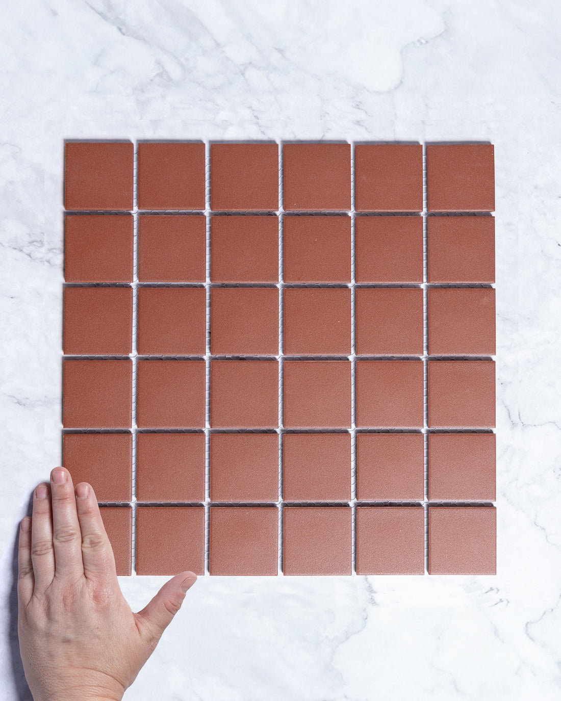 Bridges Dark Red Terracotta Unglazed Full Body Porcelain Square Mosaic Tile 48 x 48mm tile, view 1 - Tile Touch