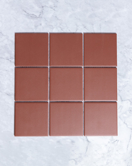 Bridges Dark Terracotta Unglazed Full Body Porcelain Square Mosaic Tile 97x97mm