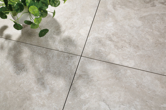 Burton Silver Travertine Look Porcelain Tile 600x600mm