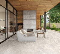Burton White Travertine Look Porcelain Tile 600x600mm tile, view 4 - Tile Touch