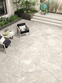 Burton White Travertine Look Porcelain Tile 600x600mm tile, view 5 - Tile Touch