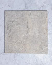 Burton Silver Travertine Look Porcelain Tile 600x600mm tile, view 2 - Tile Touch