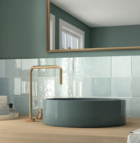 Collie Artisanal Square Duck Egg Blue Gloss Zellige Look Spanish Tile 132x132mm tile, view 4 - Tile Touch