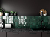 Collie Artisanal Square Forest Green Gloss Zellige Look Spanish Tile 132x132mm tile, view 4 - Tile Touch