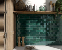 Collie Artisanal Forest Green Gloss Zellige Look Spanish Subway Tile tile, view 3 - Tile Touch