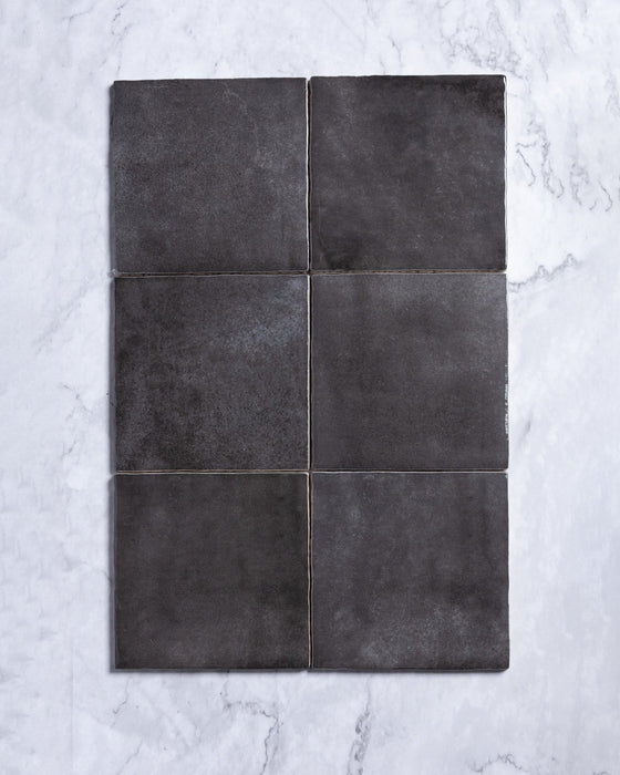 Collie Artisanal Square Charcoal Gloss Zellige Look Spanish Tile 132x132mm