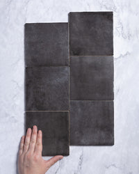 Collie Artisanal Square Charcoal Gloss Zellige Look Spanish Tile 132x132mm tile, view 1 - Tile Touch