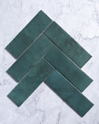 Collie Artisanal Forest Green Gloss Zellige Look Spanish Subway Tile tile, view 2 - Tile Touch