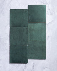 Collie Artisanal Square Forest Green Gloss Zellige Look Spanish Tile 132x132mm tile, view 2 - Tile Touch