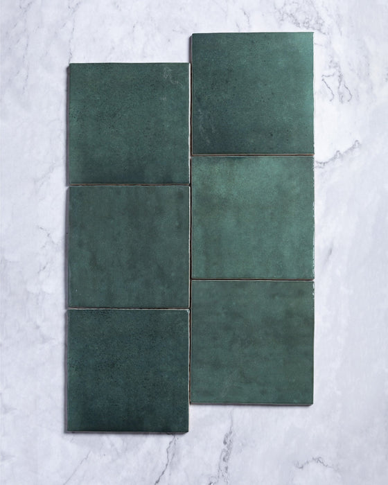 Collie Artisanal Square Forest Green Gloss Zellige Look Spanish Tile 132x132mm