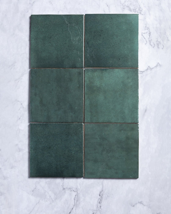 Collie Artisanal Square Forest Green Gloss Zellige Look Spanish Tile 132x132mm