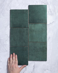 Collie Artisanal Square Forest Green Gloss Zellige Look Spanish Tile 132x132mm tile, view 1 - Tile Touch