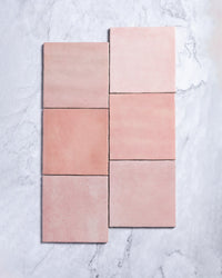 Collie Artisanal Square Pink Gloss Zellige Look Spanish Tile 132x132mm tile, view 2 - Tile Touch