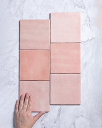 Collie Artisanal Square Pink Gloss Zellige Look Spanish Tile 132x132mm tile, view 1 - Tile Touch