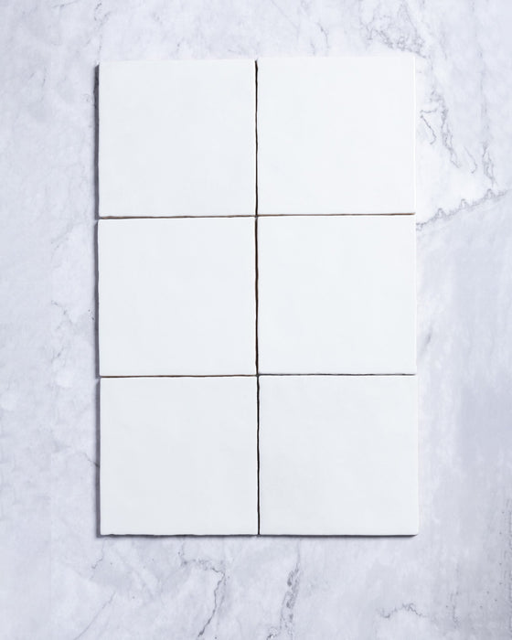 Collie Artisanal Square White Gloss Zellige Look Spanish Tile 132x132mm