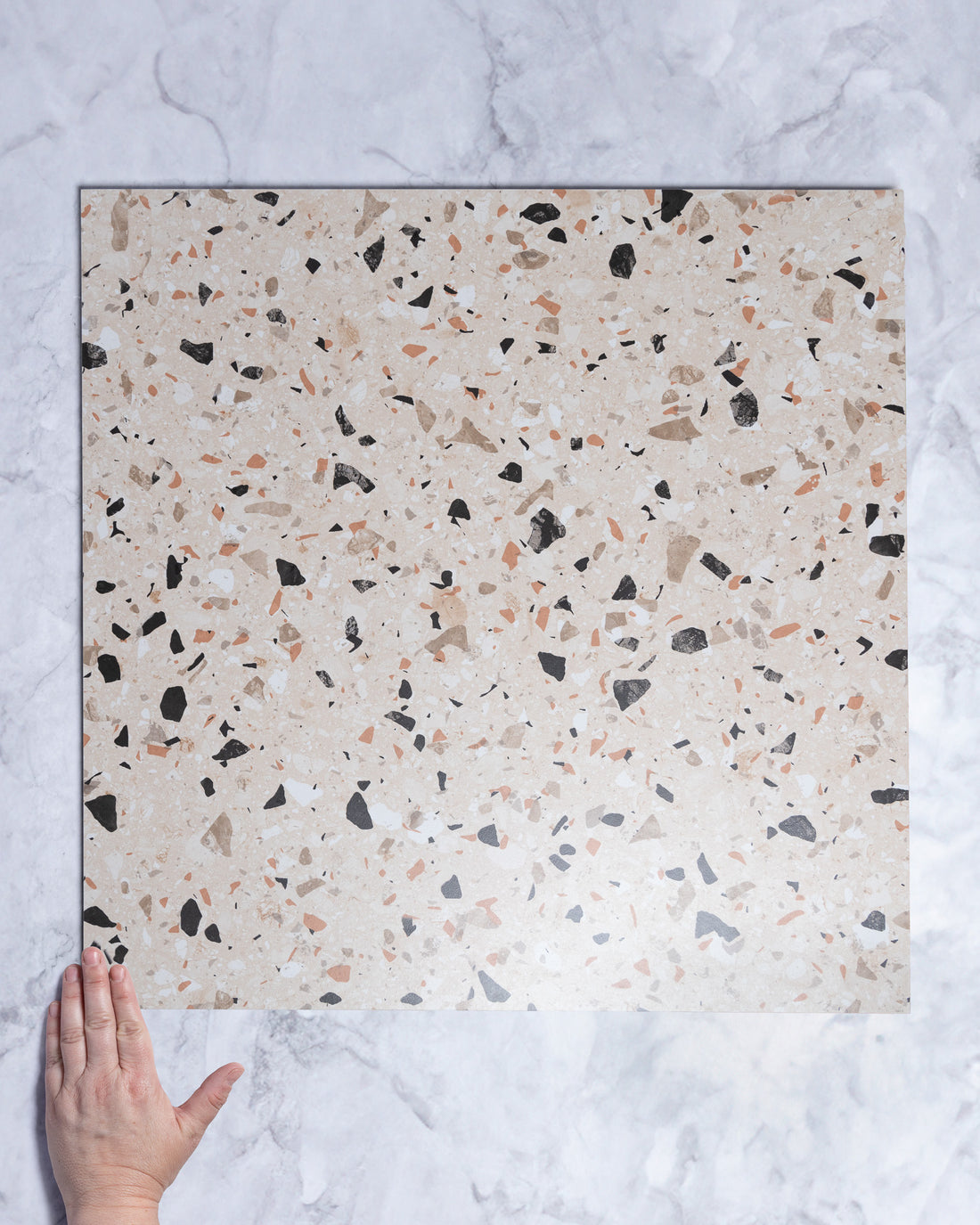 Desmond Coral Terrazzo Look Porcelain Tile 600x600mm tile, view 1 - Tile Touch