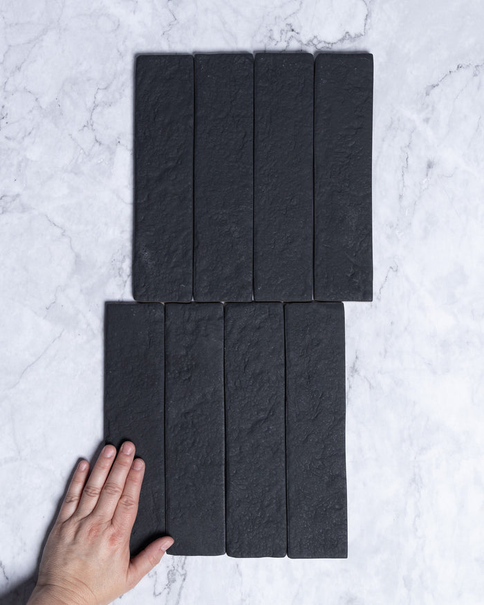 Ellerston Black Rustic Brick Look Tile 60 x 250mm tile, view 1 - Tile Touch